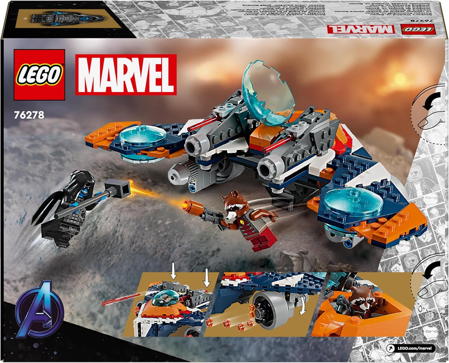 LEGO Marvel Rockets rymdskepp vs. Ronan byggbart rymdskeppset Guardians of the Galaxy Superhjältefigurleksakspresent för pojkar och flickor 8 år gamla 76278 Byggset Besuche den LEGO-Store