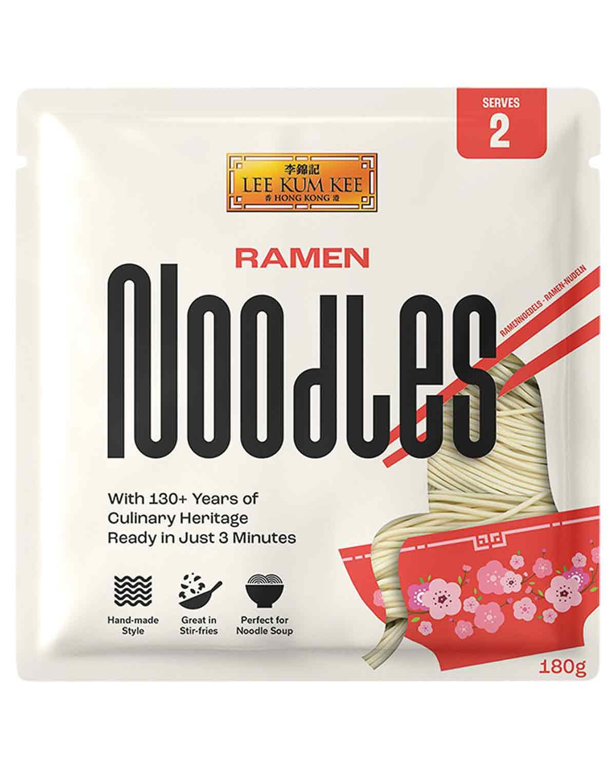 LEE KUM KEE Ramen Nudlar - Asiatisk ramen med en delikat och fin konsistens, klassikern för ramensoppor och wokrätter, halvtorra nudlar, två portioner per förpackning, 6 x 180g multipack