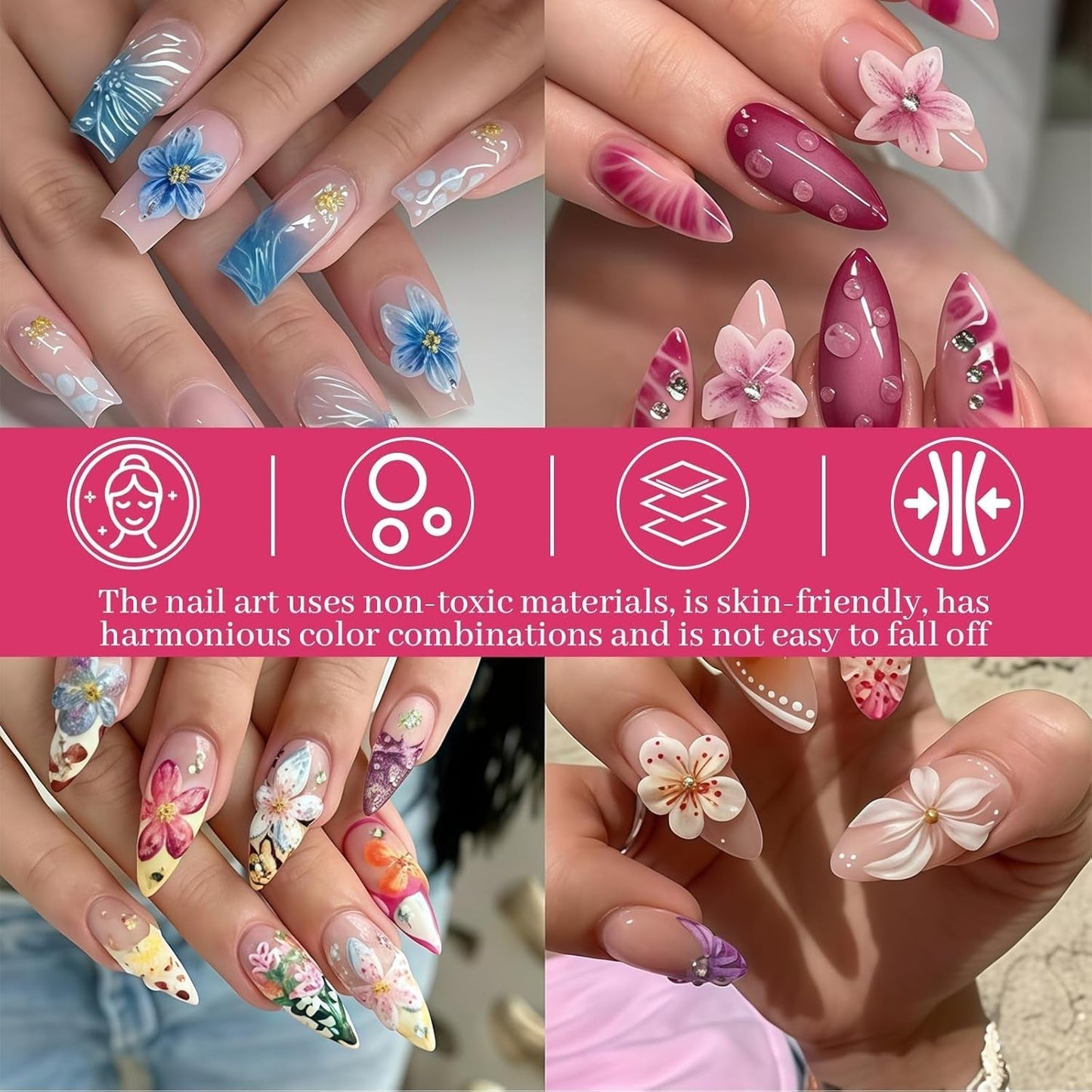50 Stück 3D Blume Nail Charms Set, Bunte Nageldesign Zubehör, Nägel Charms Och Nagel Art Charms, Perfekt Für Nailart, Maniküre Dekoration Och DIY Nageldesign