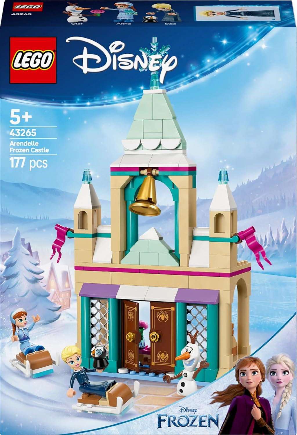 LEGO Ç€ Disney Frozen Arendelle Castle, Prinsessleksak med ELSA, Anna och Olaf minidockor och en pingvinfigur, Fantasy-lekset, present till 5-åriga flickor 43265 Byggset Besuche den LEGO-Store