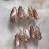 Moonglow korta magnetiska lösnaglar, rosa mandelröd gradient glitter kattöga med lim, rosa röd ombre glitter fototerapi konstgjorda naglar för kvinnor och flickor