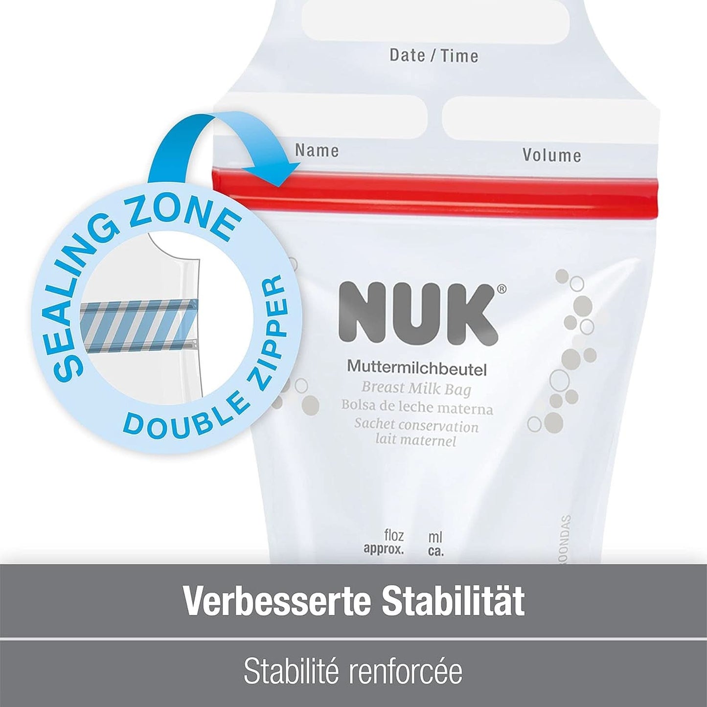 NUK bröstmjölkspåsar, som sparar utrymme och kan användas direkt, 180 ml, 25 st, genomskinliga Tillbehör Mat och Amning Bebe Naty Shop