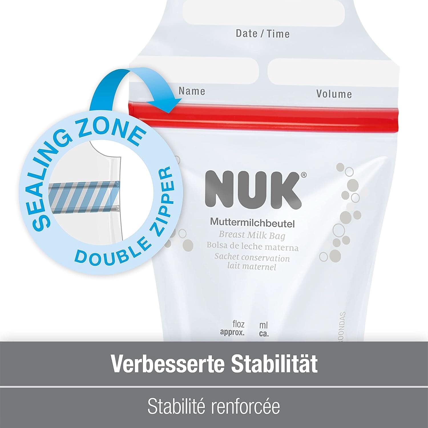 NUK bröstmjölkspåsar, som sparar utrymme och kan användas direkt, 180 ml, 25 st, genomskinliga Tillbehör Mat och Amning Bebe Naty Shop