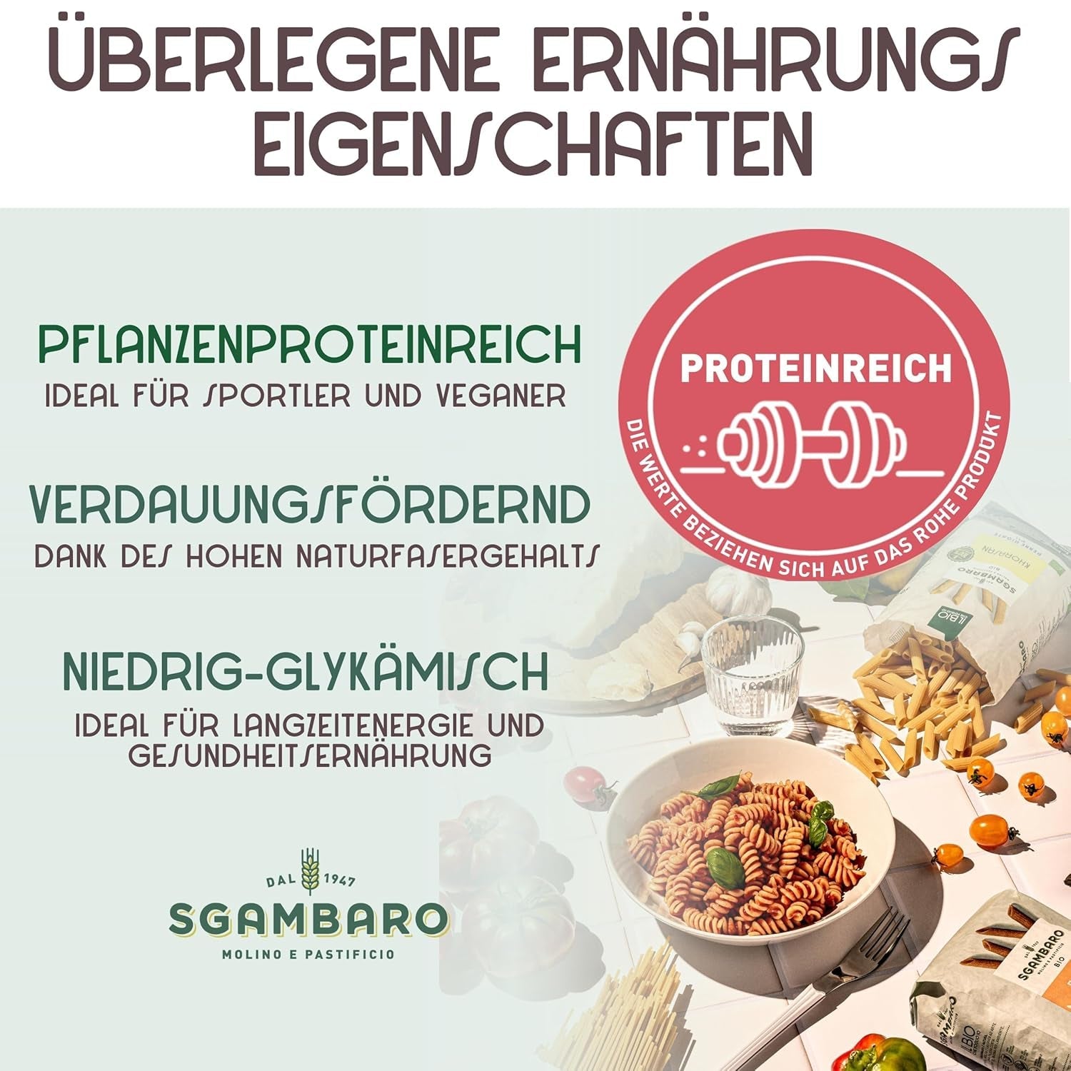 Ekologisk pasta Trivelline N.47 - 500g med dinkelmjöl, linsmjöl och quinoamjöl - Rik på protein, källa till fiber och protein