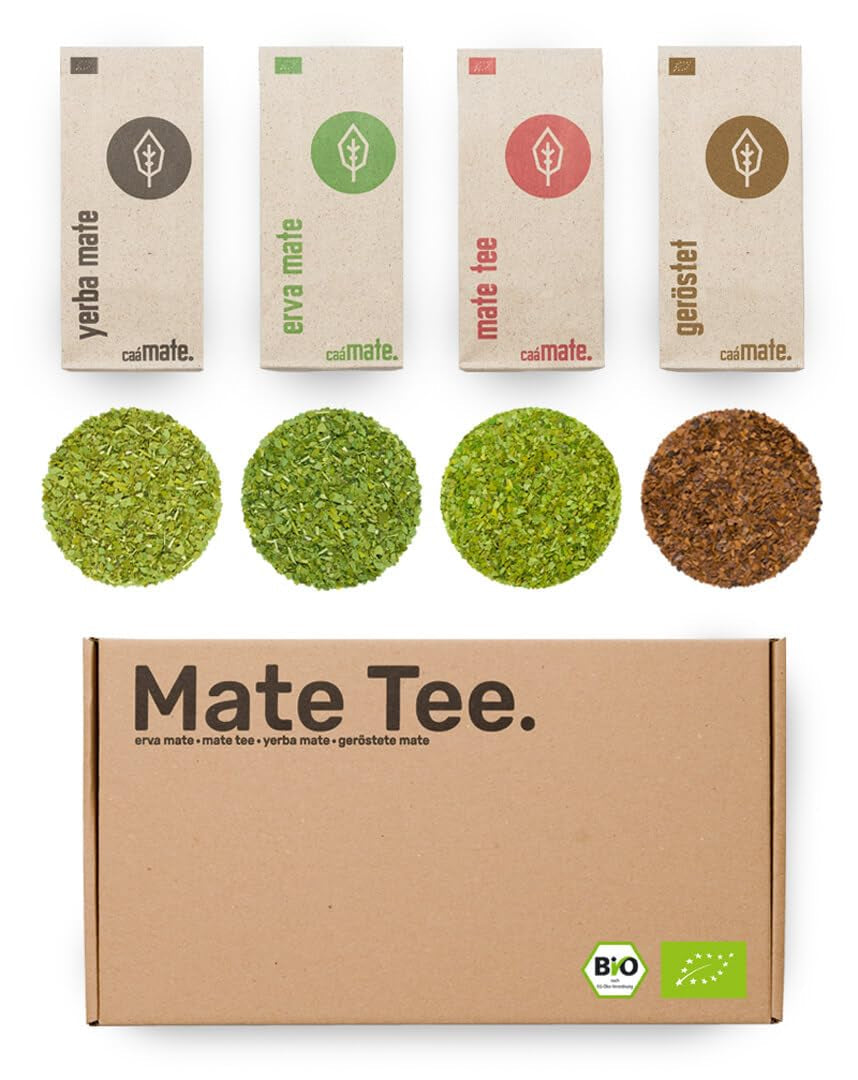 Mate teprovningsset ● 4 sorters ekologiskt Mate-te ● 100 g vardera Erva Mate + Yerba Mate + Green Mate-te + Rostat Mate-te
