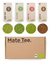 Mate teprovningsset ● 4 sorters ekologiskt Mate-te ● 100 g vardera Erva Mate + Yerba Mate + Green Mate-te + Rostat Mate-te