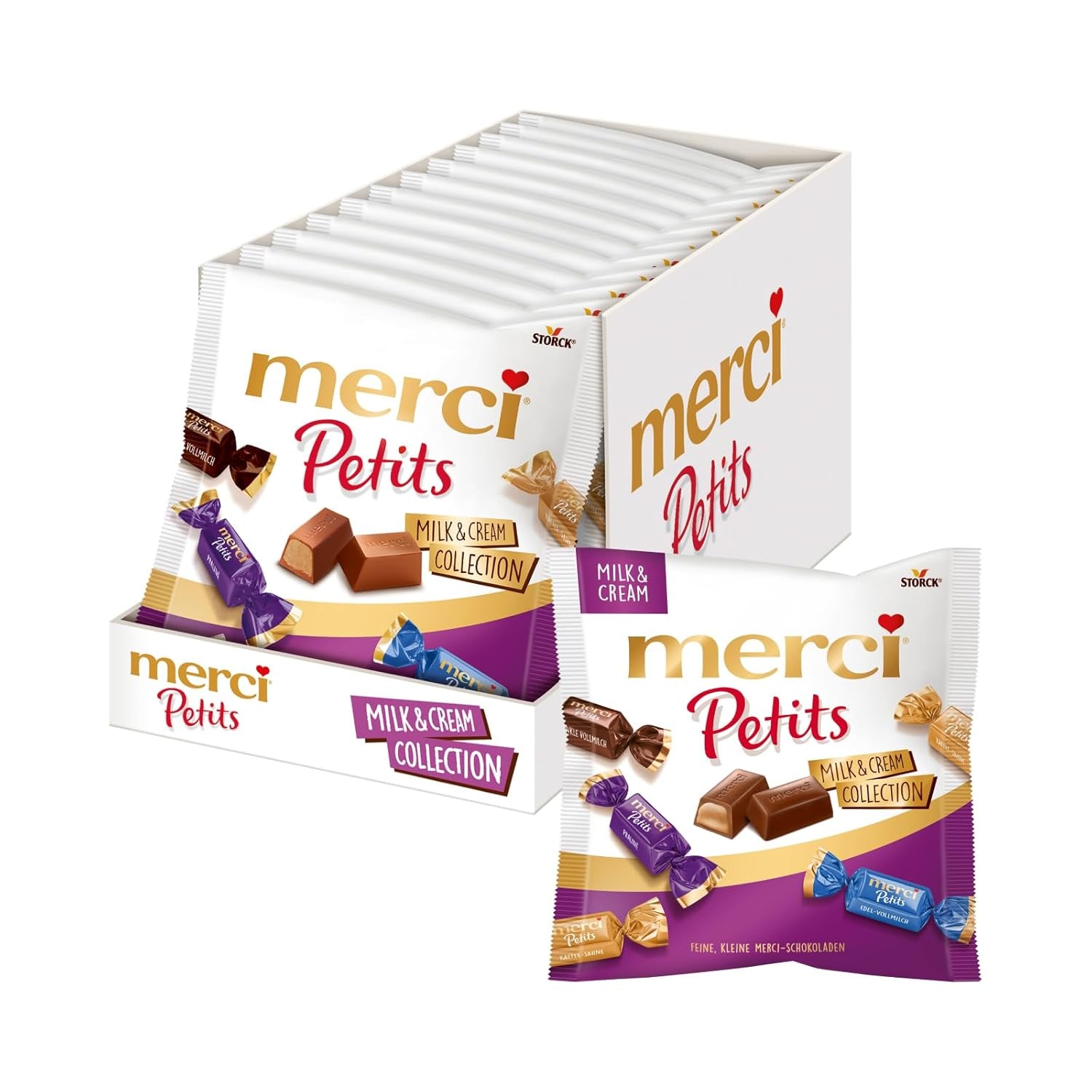 Merci Petits kaffegrädde - 12 x 125 g - Små vita chokladpraliner på fin choklad med kaffegrädde - individuellt inslagna chokladpraliner