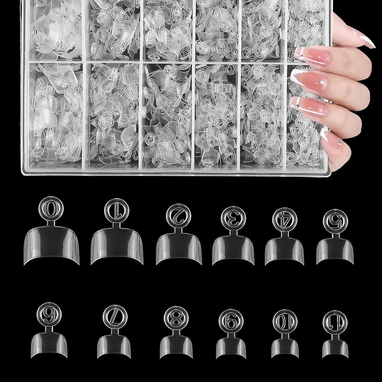 600st Ovala False Nail Tips 12 Storlekar Korta Nageltips Franska Halvtäckande False Nail Tips för Gör-det-själv Nagelsalong Transparent