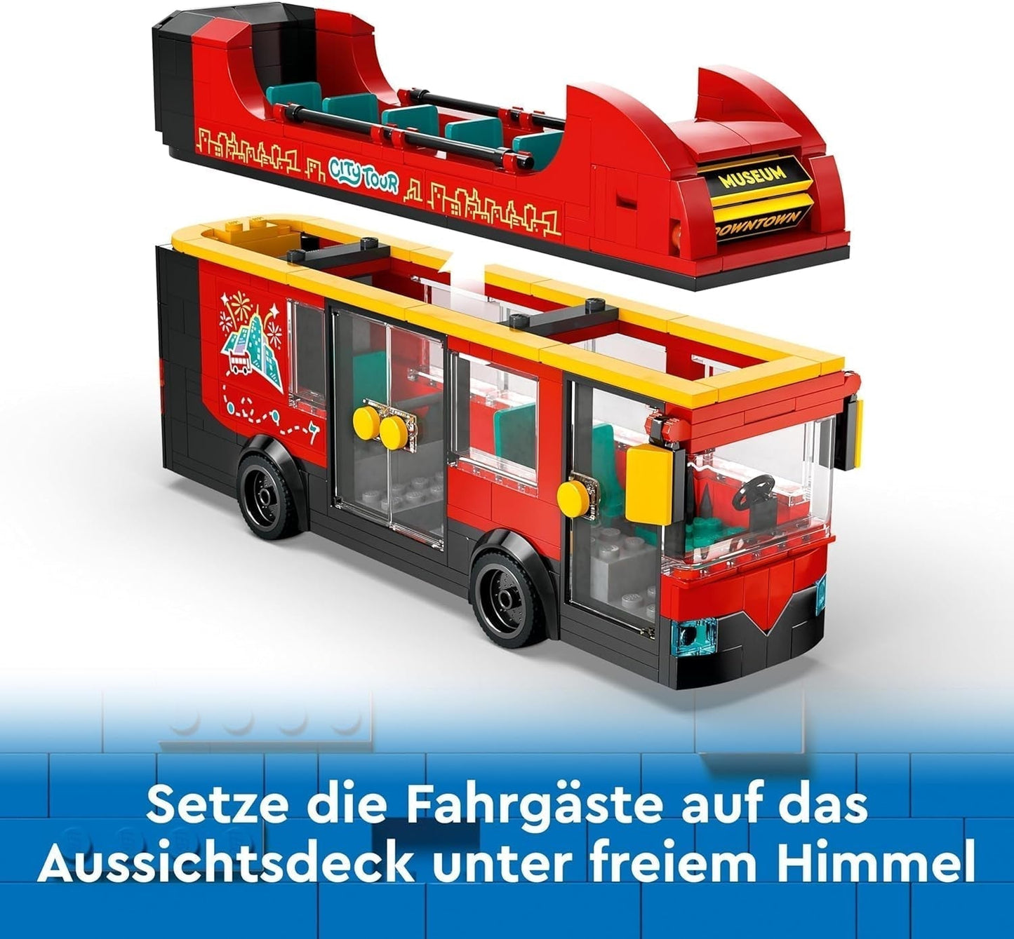LEGO City dubbeldäckare buss, dubbeldäckare leksaksbuss, fordonsset för flickor och pojkar från 7 år, innehåller 5 figurer, inklusive en baby i en barnvagn 60407 Byggset Besuche den LEGO-Store