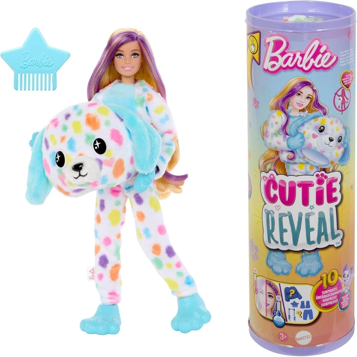 Barbie Cutie Reveal Doll och tillbehör, Batik Bunny Plysch kostym och 10 färgskiftande överraskningar, Color Dream Series, HRK38 Naty Shop Dolls Rainbow Dalmatian
