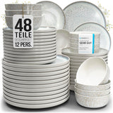 48-delars keramiskt stengods servisset för 12, Ibiza design, TESTVINNARE. Ett underbart keramiskt medelhavsservis av stengods med skålar och tallrikar. Pure Living servisset, beige.