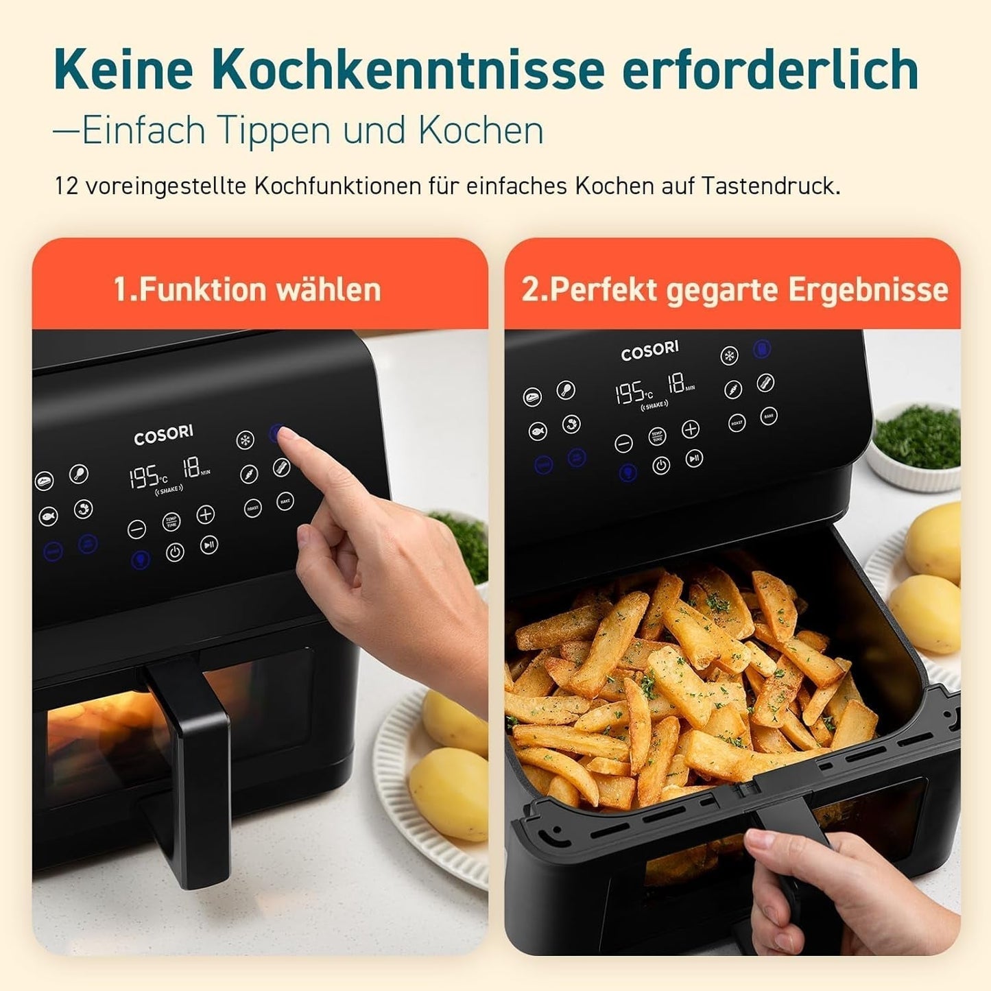 COSORI Hot Air Fryer Airfryer, 12-I-1 Air Fryer XXL 6,2L, Hot Air Fryer med utsiktsfönster och omrörningspåminnelse, 80 recept Hushållsapparater Naty Shop