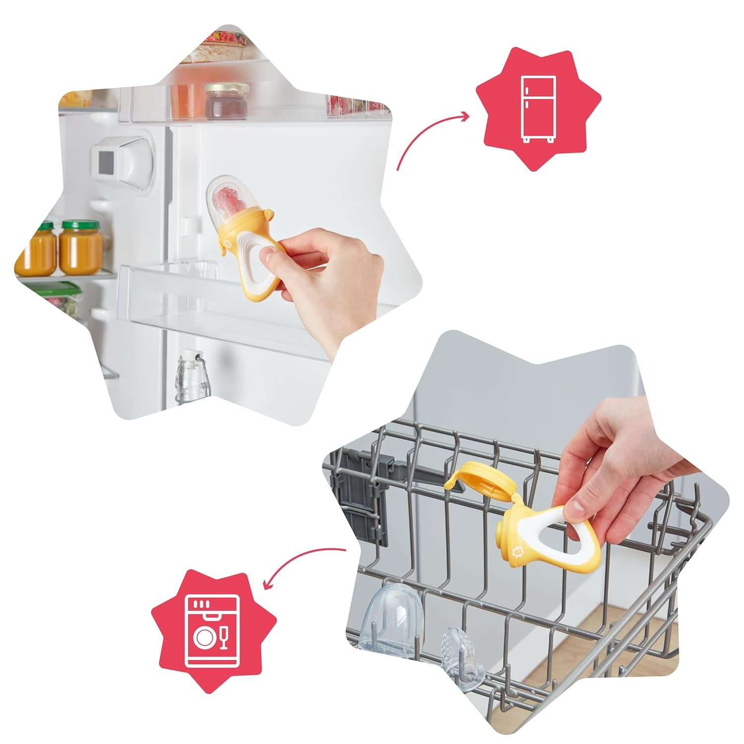 Badabulle barnmatare med skyddsöverdrag, ergonomiskt handtag, lugnar tandköttet och introducerar nya smaker, från 4 månader, BPA-fri