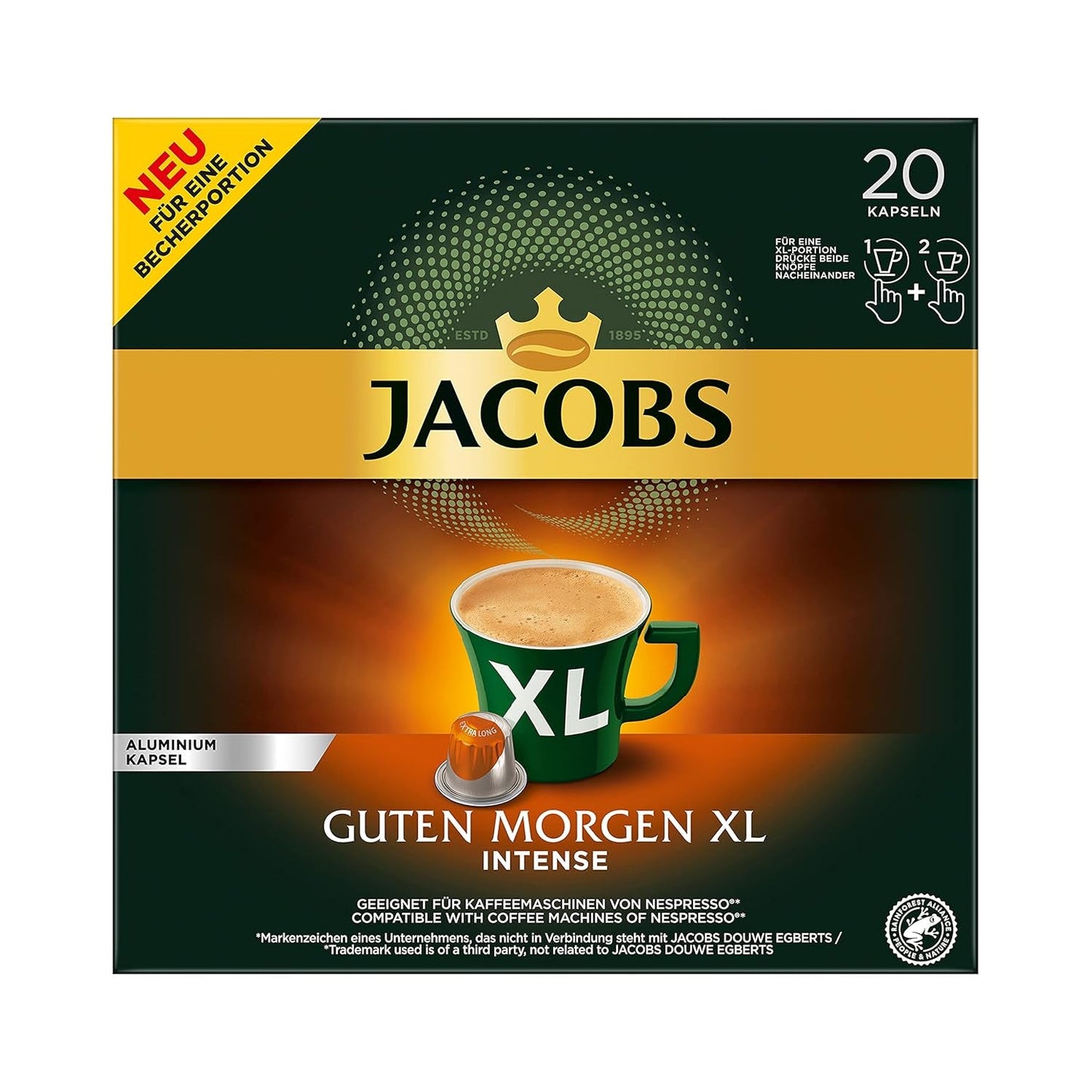 Jacobs Kaffeekapseln Guten Morgen XL Intense - 10er Pack (10 x 20 Getränke) & Kaffeekapseln Lungo Decaffeinato- Intensität 6- 200 Nespresso kompatibel Kapseln, 10er Pack, 10 x 20 Getränke