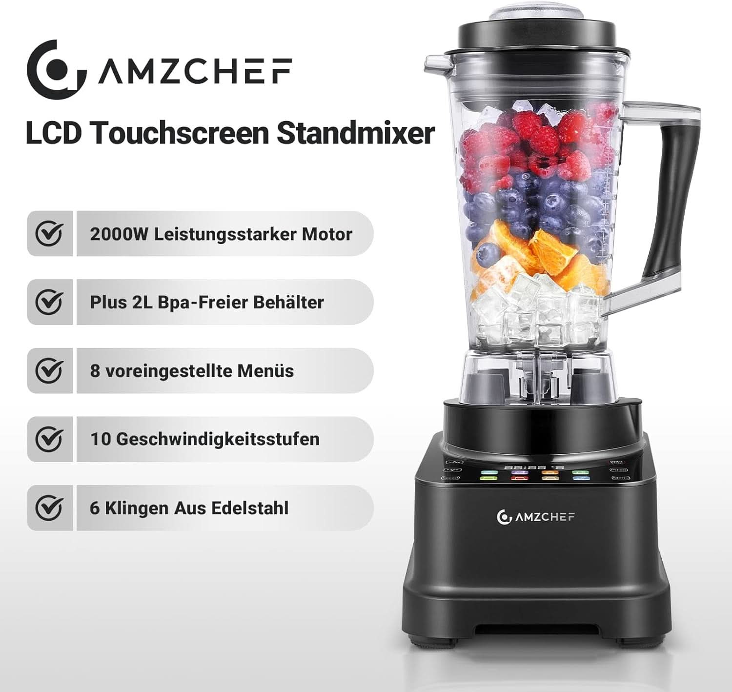 Blender AMZCHEF, 8 smarta menyer och 10 hastigheter, LCD-pekskärm Kitchen Naty Shop