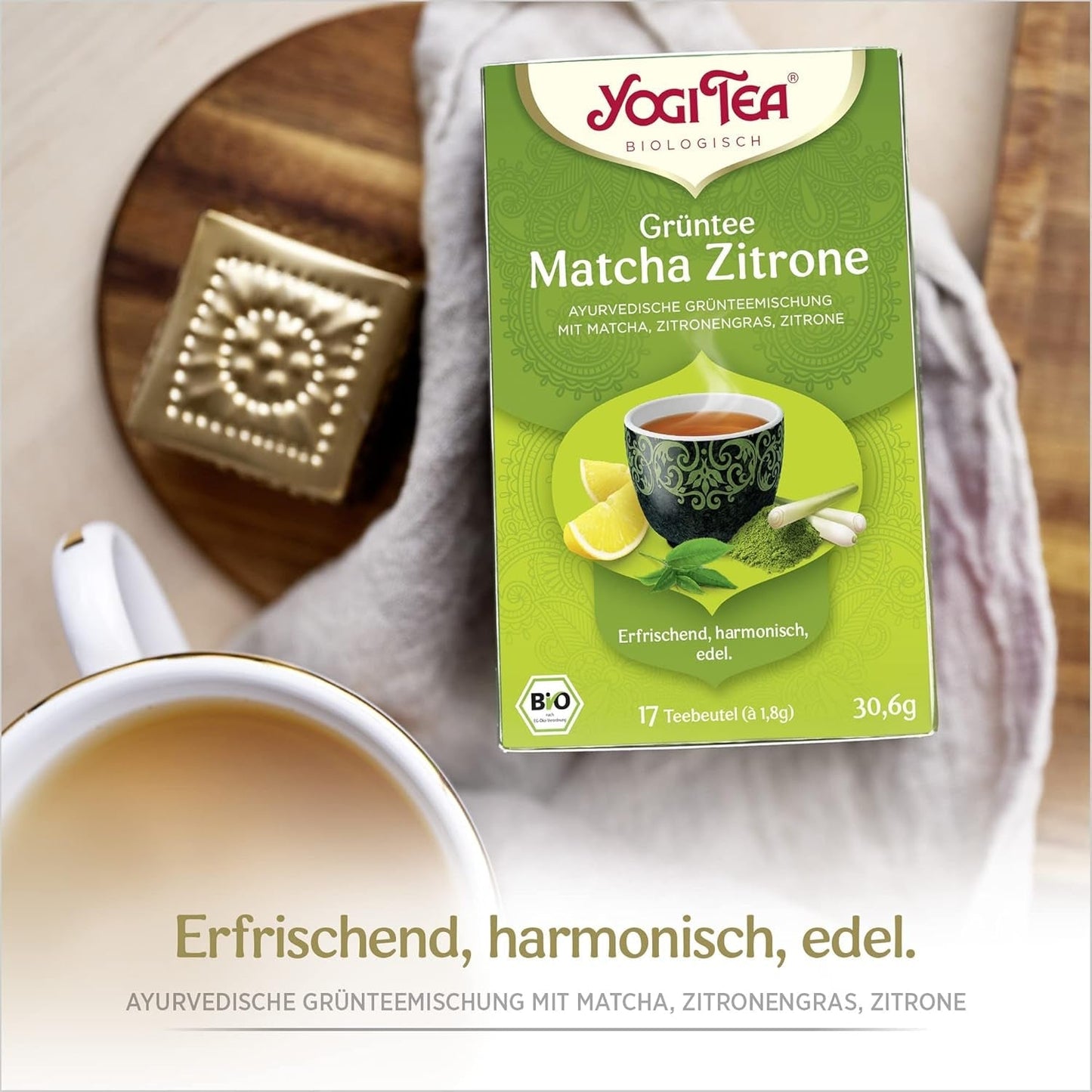 Yogi-te - Matcha grönt te med citron, ekologiskt ayurvediskt grönt te, grönt te, Matcha, citrongräs och lime, Yogi-te 6-pack, 6x17 tepåsar (totalt 102 tepåsar)