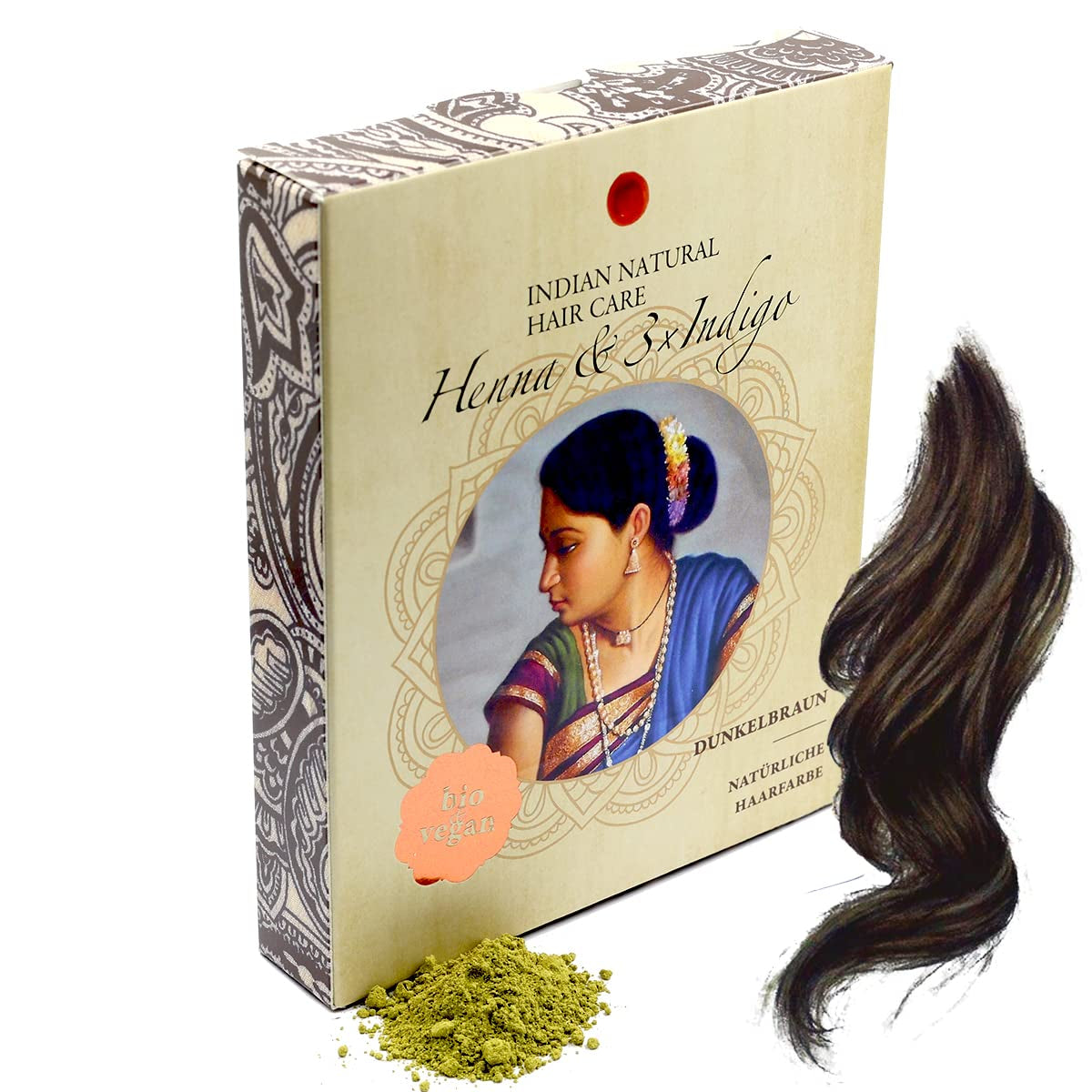 Henna & 3×Indigo - Mörk kastanj - Naturlig hårfärg - Pulver - 200g Hårfärgning Naty Shop Standardtitel