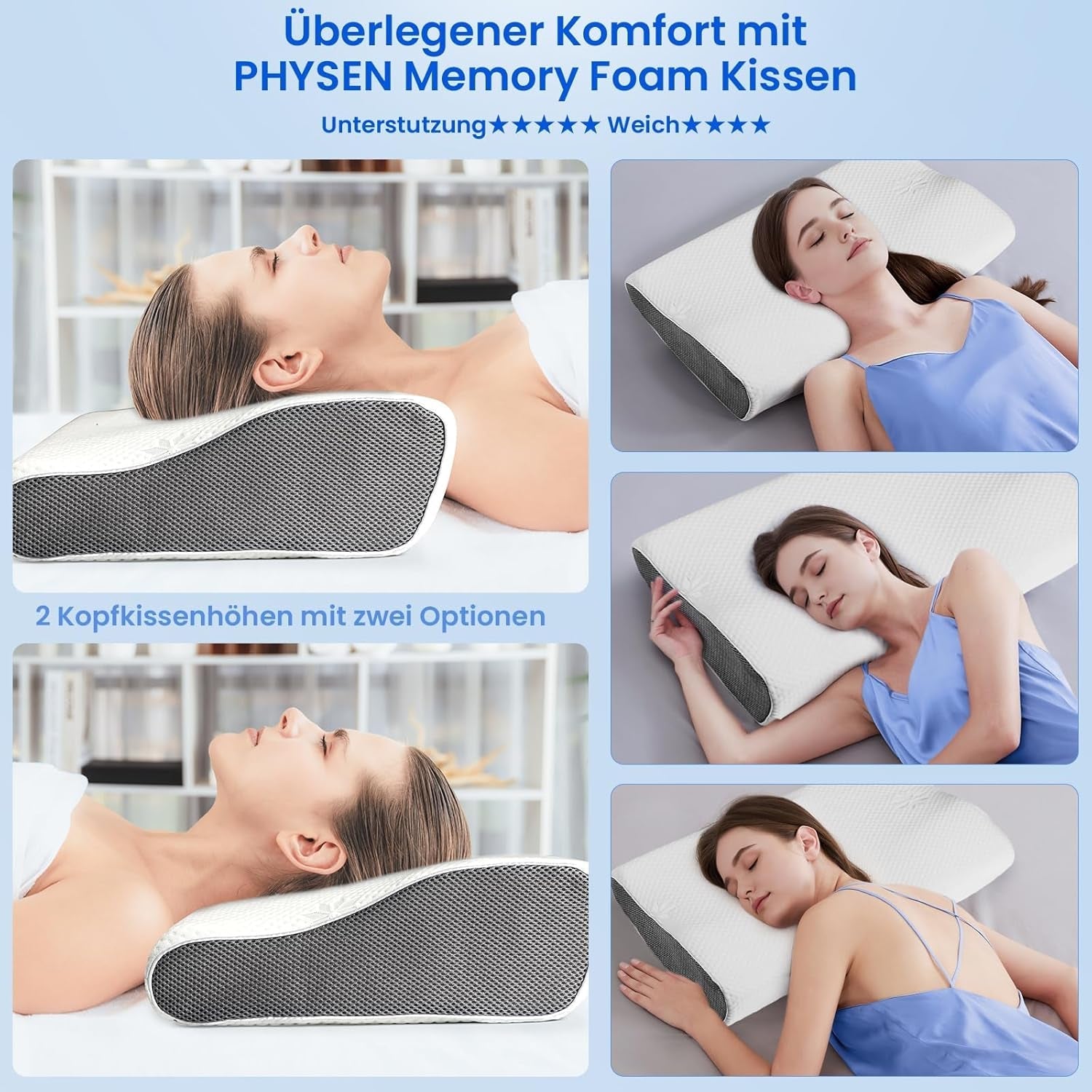 PHYSEN Ortopedisk kudde Nackkudde, Nackstödskudde, Memory Foam Kudde, Ergonomisk Nacksmärtskudde Sovkudde Anti-snarkningskudde för sidor, rygg och mage (62 * 34 * 11 6,5 cm) Cervikala ortopediska kuddar Naty Shop