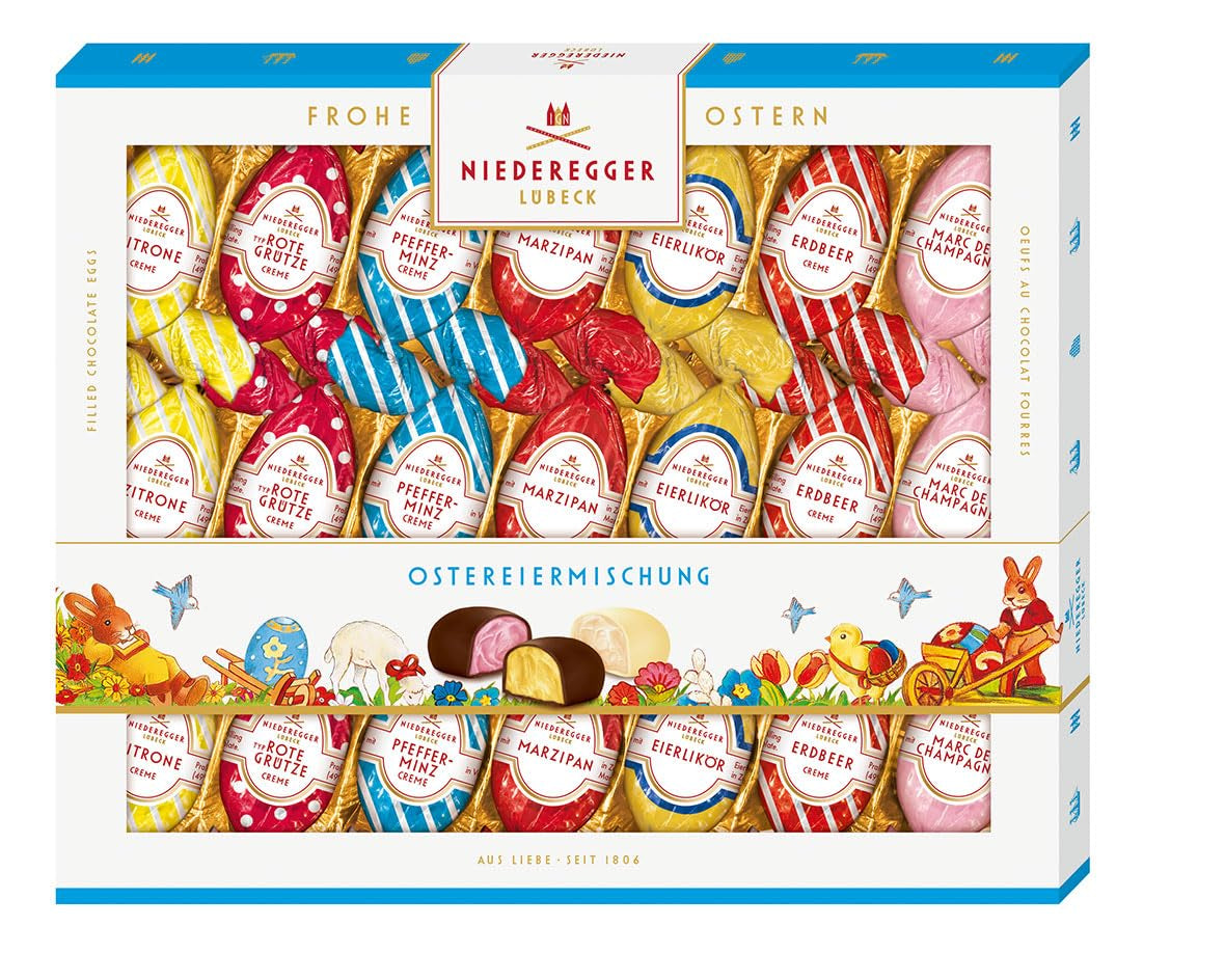 Niederegger | Påskäggsblandning | 1 x 262g | Påskägg med olika marsipan- och pralinfyllningar | Täckt med mörk och vit choklad | påskgåva