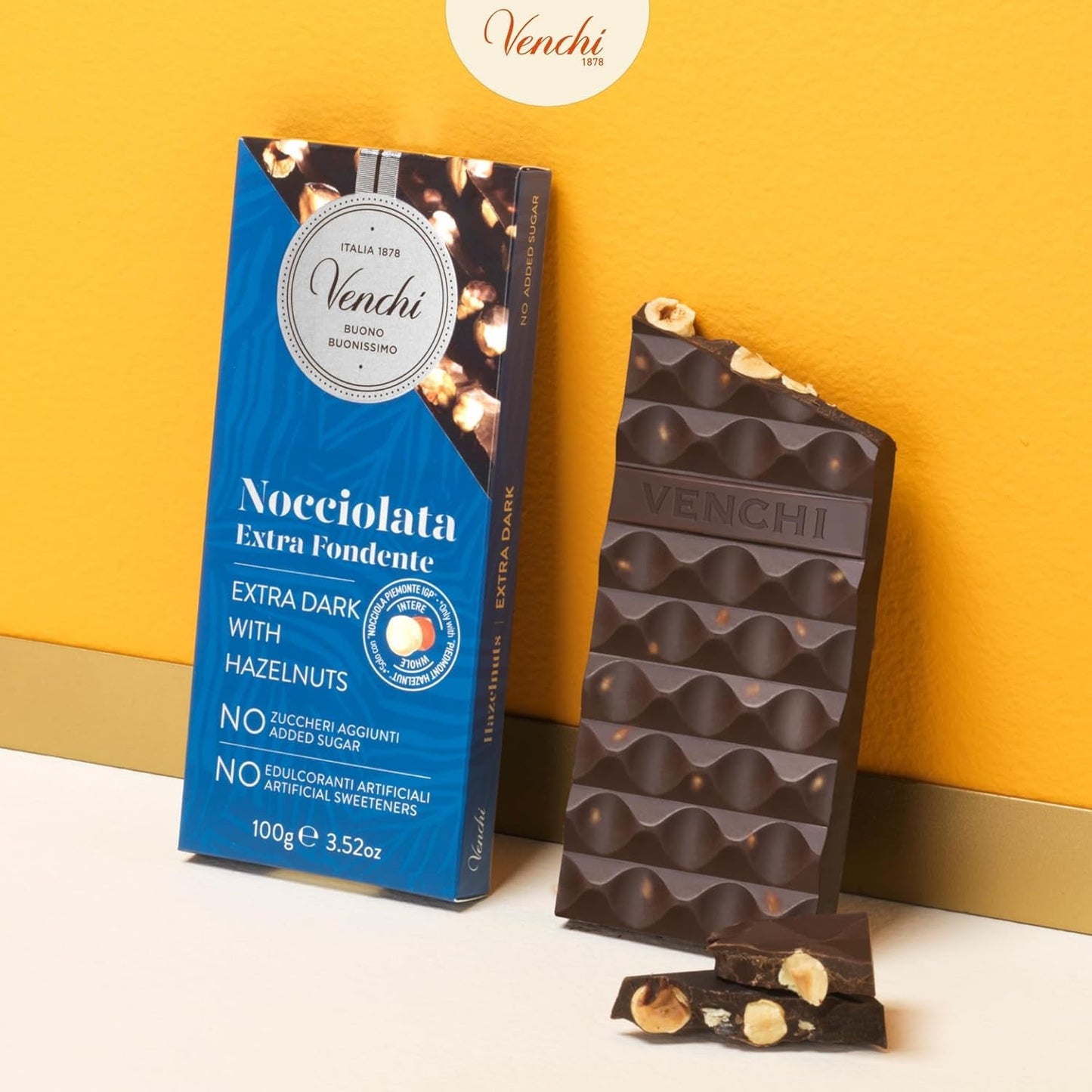 Venchi - Paket med 6 mörka chokladkakor med hasselnötter, 600g - Inget tillsatt socker - Inga konstgjorda sötningsmedel - Glutenfri - Vegansk - Presentidé