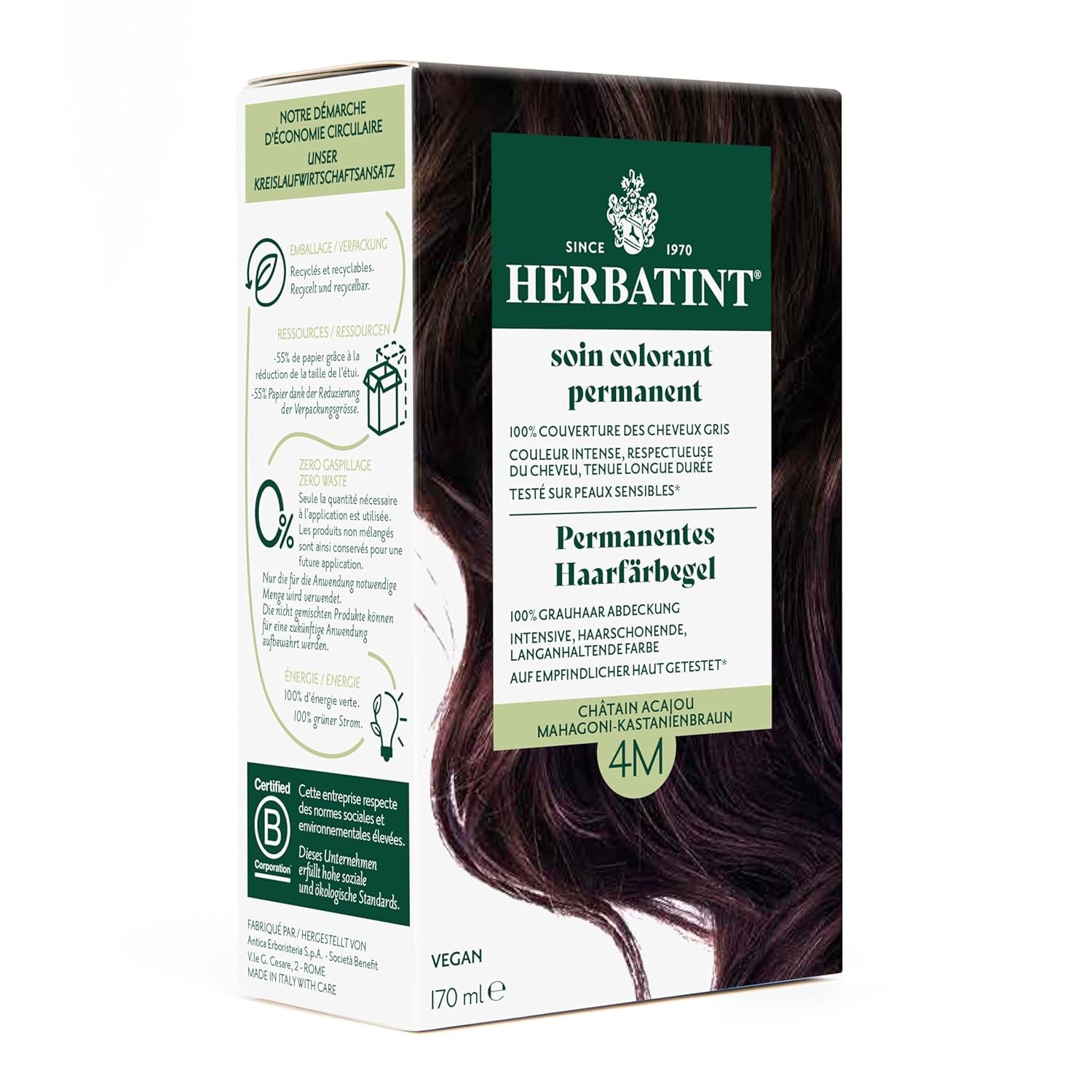 Permanent hårfärgningsgel 6N mörkblond - 170 ml I Ammoniakfri, 100 % täckning av grått hår I Testad på känslig hud, med 8 växtextrakt