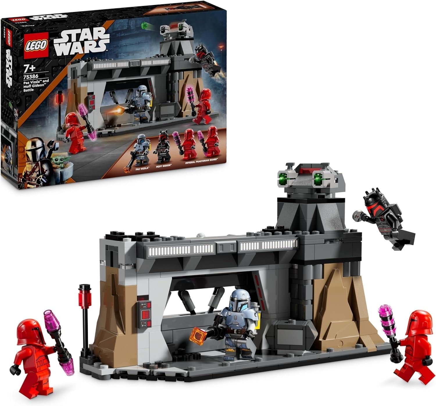 LEGO Star Wars: Mandalorian-duellen mellan Paz Vizsla och Moff Gideon, Samlarleksak för barn, Presentidé för kreativa pojkar och flickor 7+, Mandalorian Toy 75386 Byggset Beuche den LEGO-Store Standardtitel