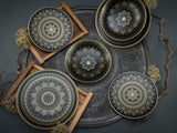 CreaTable, 23588, MANDALA GOLD Series - Svart, 12-delat servisset, porslinstallrikar, diskmaskin och mikrovågssäker, kvalitetstillverkning