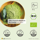 Raab Vitalfood® Premium Bio Matcha Powder (30g) - Original från Japan, rent matchapulver utan tillsatser, finmalet, mild-bitter smak, grönt tepulver, vegan, teceremoni