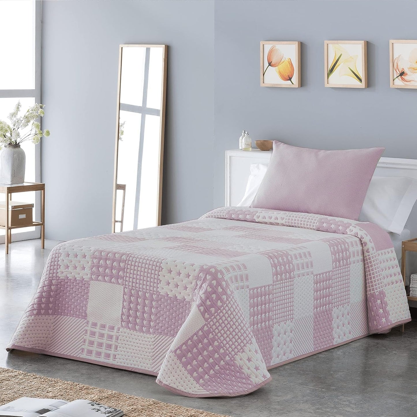 VIALMAN Colcha Bouti Ligera Överkast Sofia 21, polyester bomull, beige, Cama 150: 250 X 270 Cm Sängar och filtar Besuche den VIALMAN-Store Rosa Cama 150: 250Cm X 270Cm