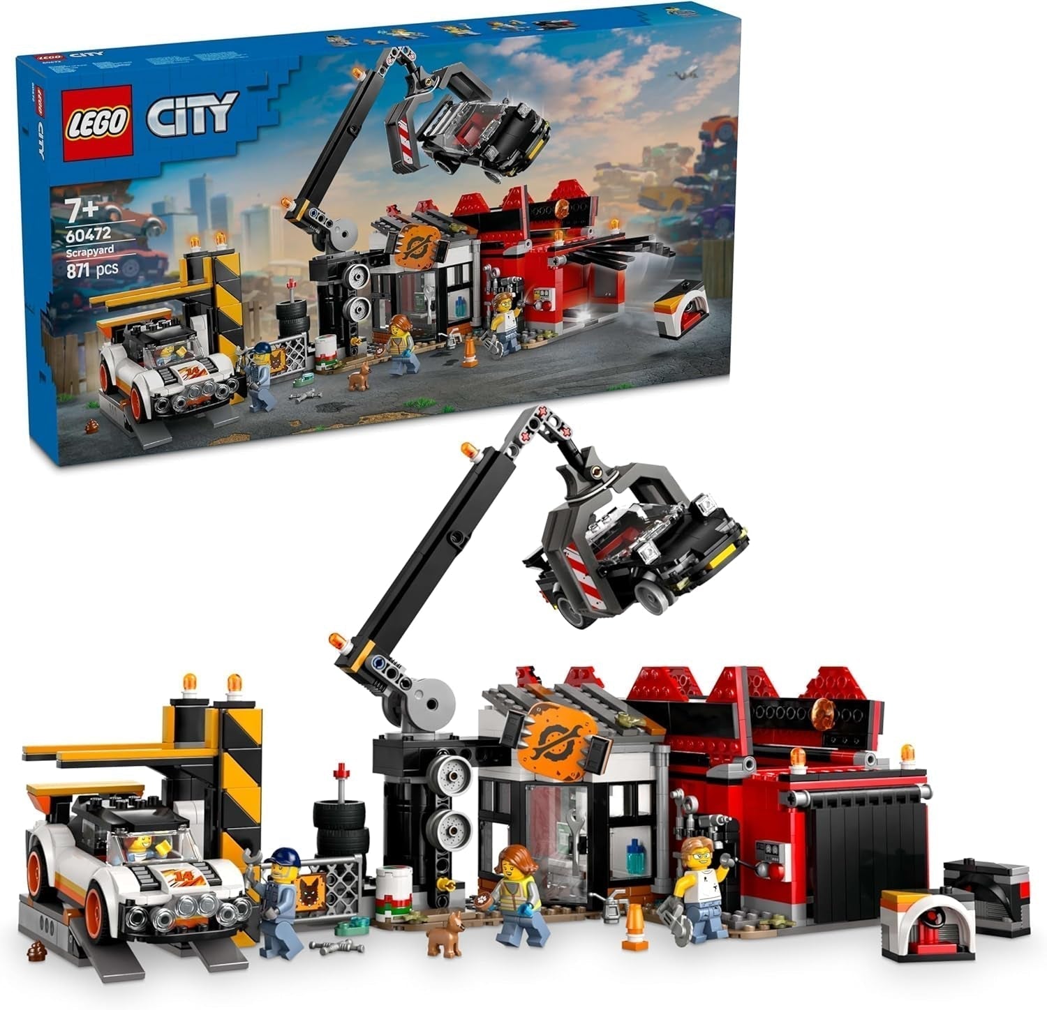 LEGO City skrotgård med bilar - leksak med skrotpress och kran, 2 leksaksbilar, 4 arbetarminifigurer och kontorsbyggnad - födelsedagspresenter för pojkar och flickor från 8 år och uppåt 60472 Byggset Beuche den LEGO-Store Standardtitel