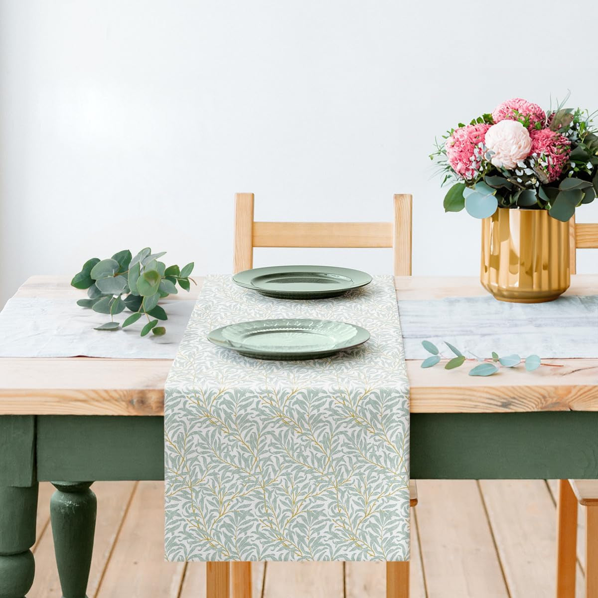 PAW - Airlaid Table Runner (40 Cm X 24 M) I Bordsdekorationer för nattvard, konfirmation, bröllop, jubileum, trädgårdsfest, dop I Bordsdekorationer Elegant bordsband - Willow Branch I Willow Branch