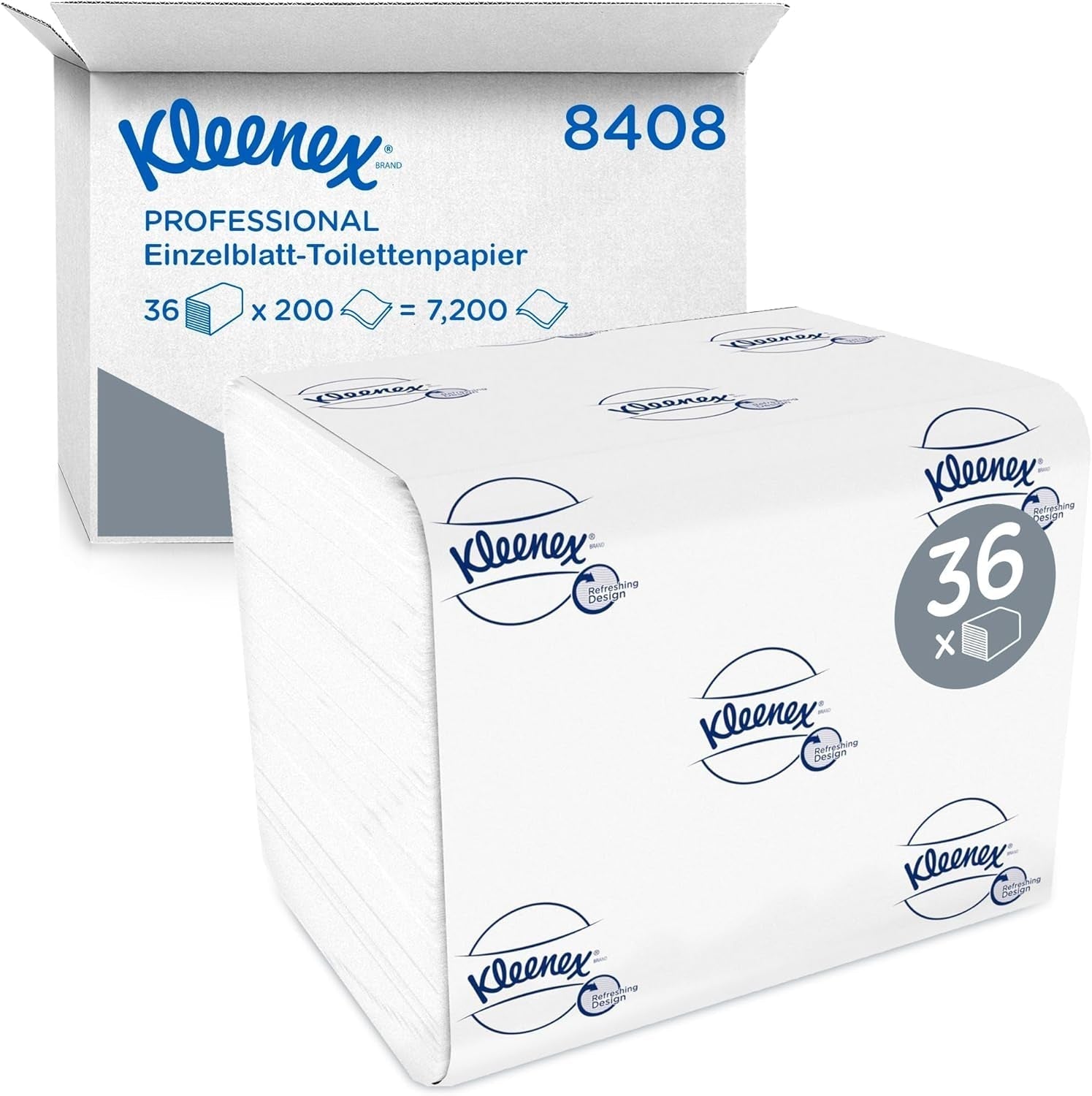 Kleenex enkelarks toalettpapper 8408, 2-lagers toalettpapper i bulkförpackningar, tillverkat av Fsc-certifierat papper, 36 förpackningar X 200 ark (7 200 ark)