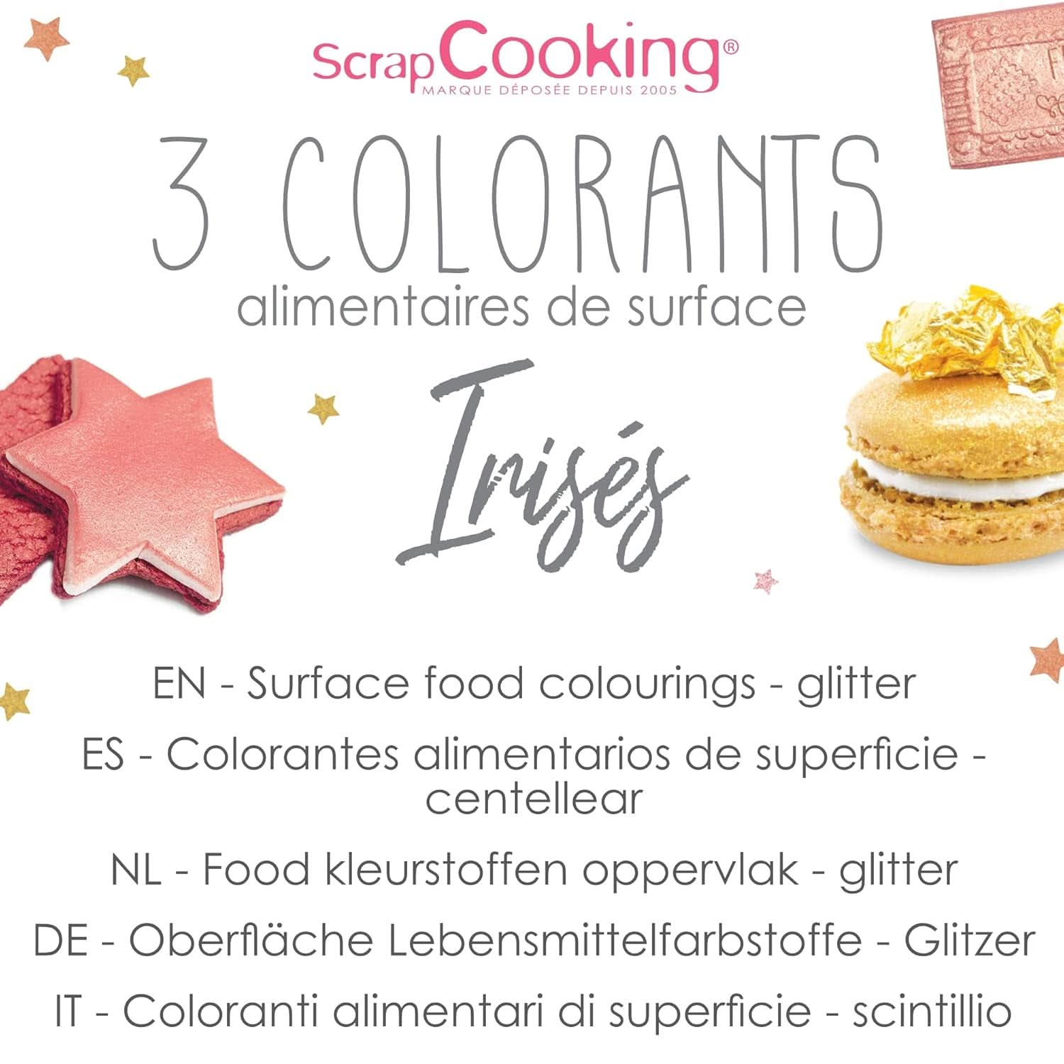 ScrapCooking, set med 3 matfärger, guld, roséguld och rubin, metalliska nyanser, 3 x 5 gram Naty Shop