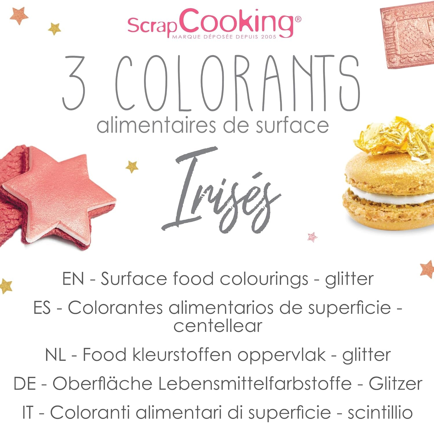 Scrapcooking - Set med 3 metallisk matfärgning - Matfärgning: guld, roséguld och rubin - Ätbar matfärg för bakning, kakor, kakor, kakor, choklad - 4019