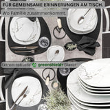 SANGER | Bilgola Marble Combination Servis Set 36-delat Servis Set för 6 med middagstallrikar, desserttallrikar, sumatallrikar, spannmålsskålar, kaffetallrikar och porslinsfat, fyrkantiga | PREMIUM KOLLEKTIONEN
