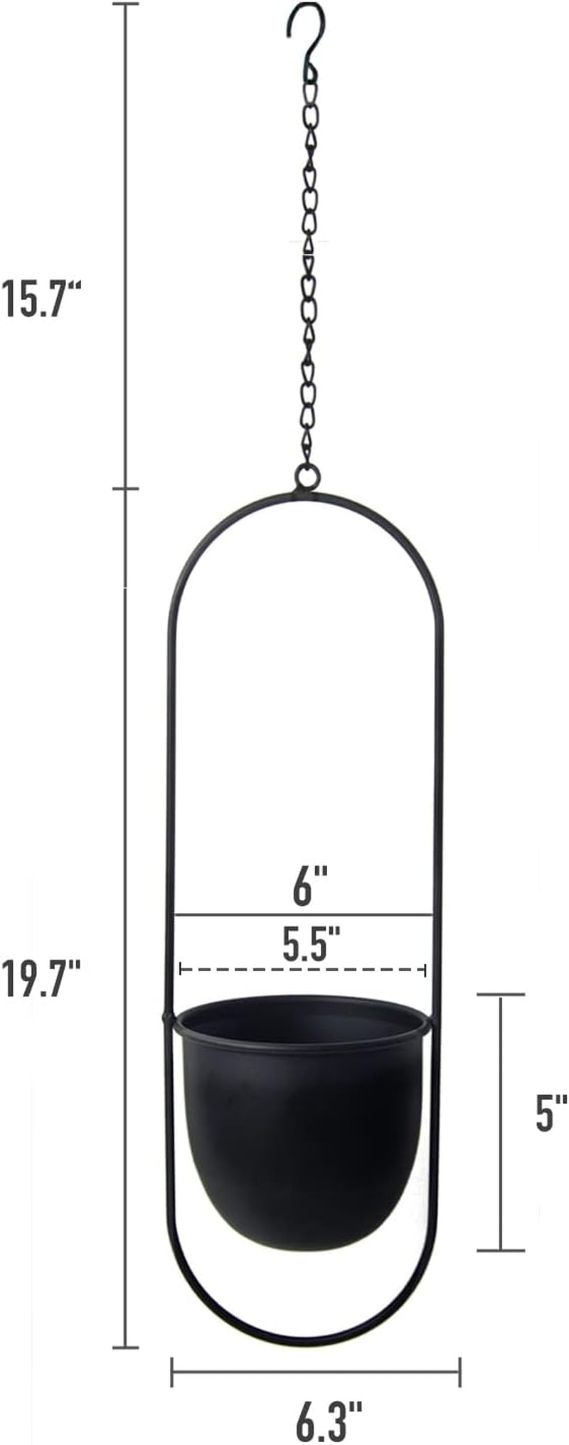 Hängande metallblomkrukor 2 st Svart oval geometrisk växthängare med krukor Modern vägg- och takkruka inomhus utomhus 15,2 cm blomkrukor 2 st
