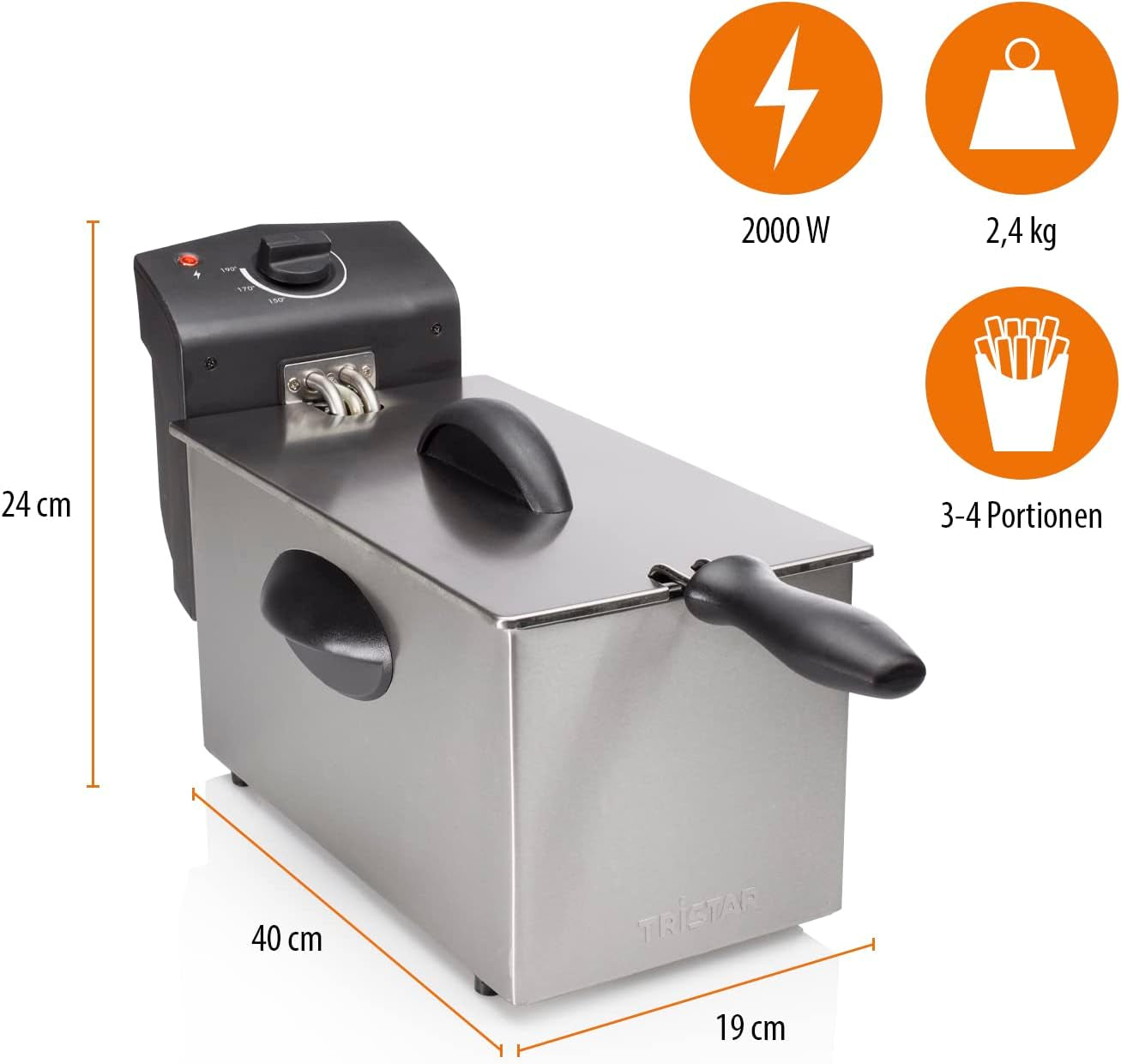 Tristar oljefritös FR-6935, 2000 watt, 3 liter, termostat, kall zon, 3-4 personer, metall Vitvaror Naty Shop