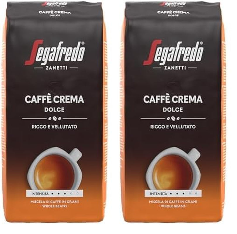 Segafredo Zanetti Caffè Crema Dolce - Hela bönor (1 kg-pack) - Lämplig för Caffè Crema - Lätt till medelrostade kaffebönor med mild och balanserad smak (2-pack)