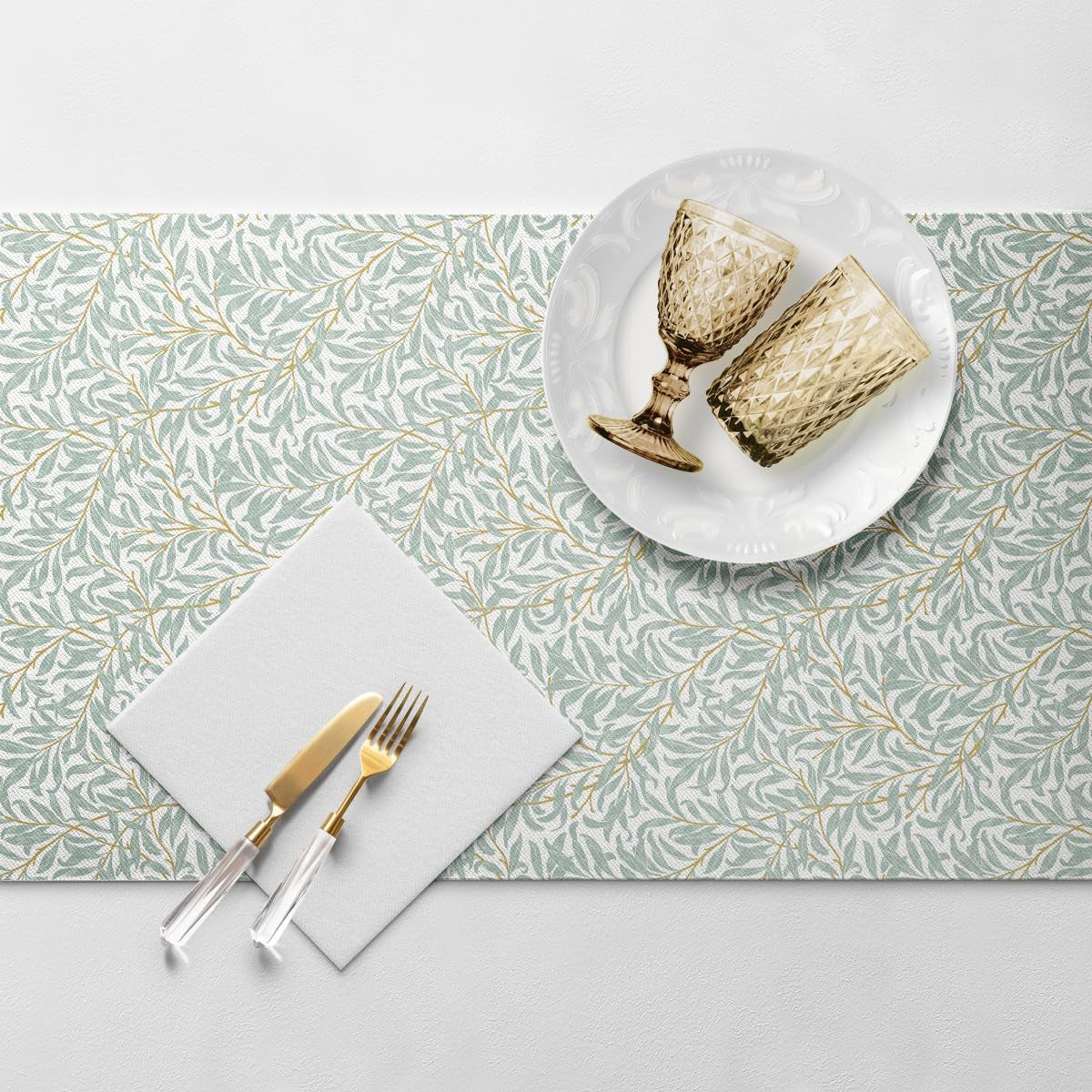 PAW - Airlaid Table Runner (40 Cm X 24 M) I Bordsdekorationer för nattvard, konfirmation, bröllop, jubileum, trädgårdsfest, dop I Bordsdekorationer Elegant bordsband - Willow Branch I Willow Branch