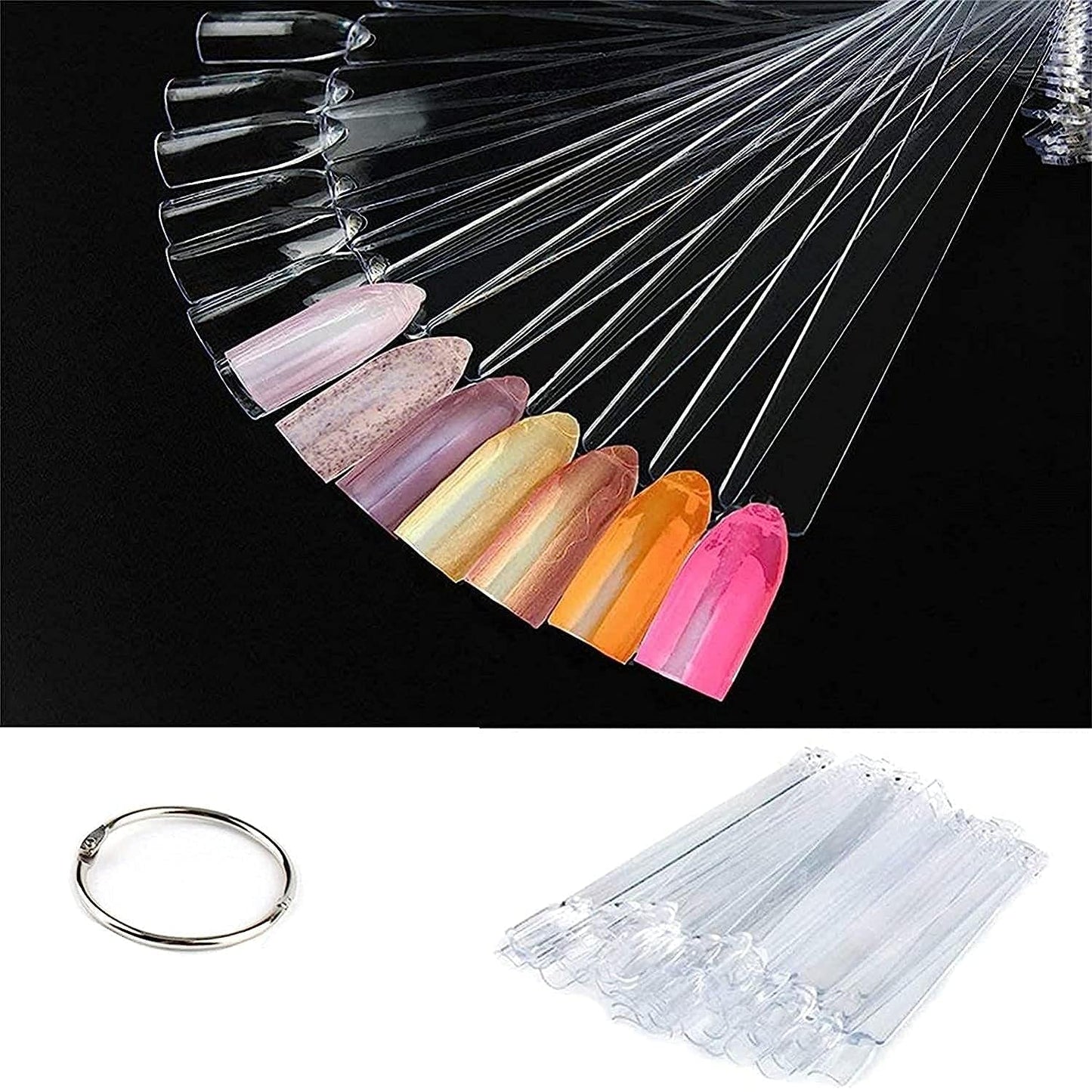 Nageldisplay, 40 pinnar konstgjorda nagellack, kapslar, praktisk fläkt, nagelkonst