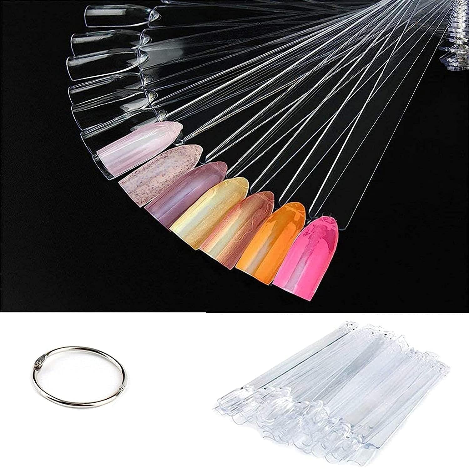 Nageldisplay, 40 pinnar konstgjorda nagellack, kapslar, praktisk fläkt, nagelkonst