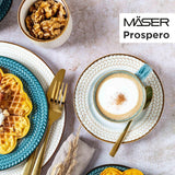 Prospero Premium kaffeservis för 4, restaurangkvalitet, modern kaffeservering i 12 delar i unik vintagestil, slitstarkt porslin, blått