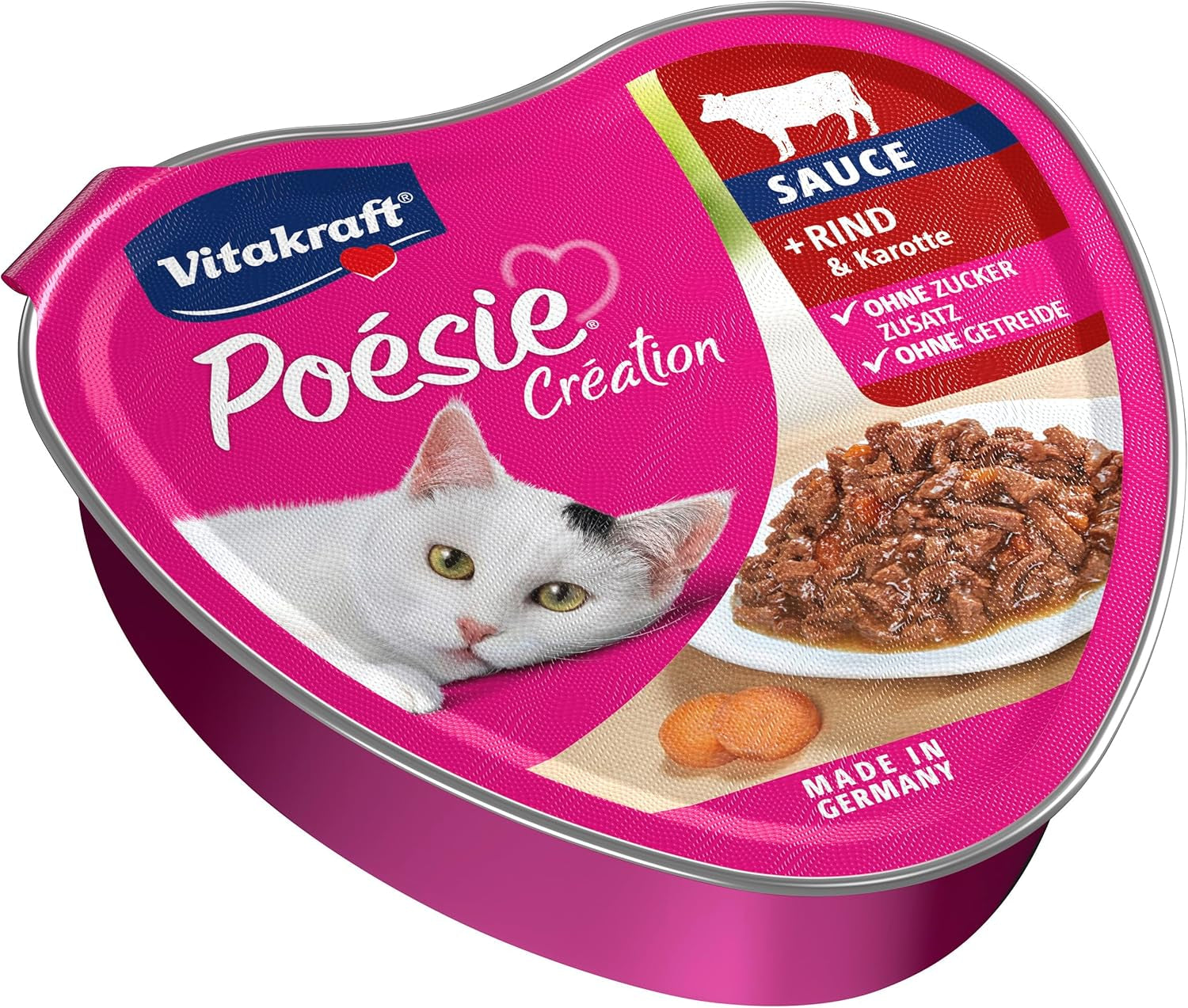 Vitakraft Poésie Création, våt kattmat, våtfoder i sås, med nötkött och morot, bulkförpackning, utan tillsatt socker eller spannmål (15 x 85g)