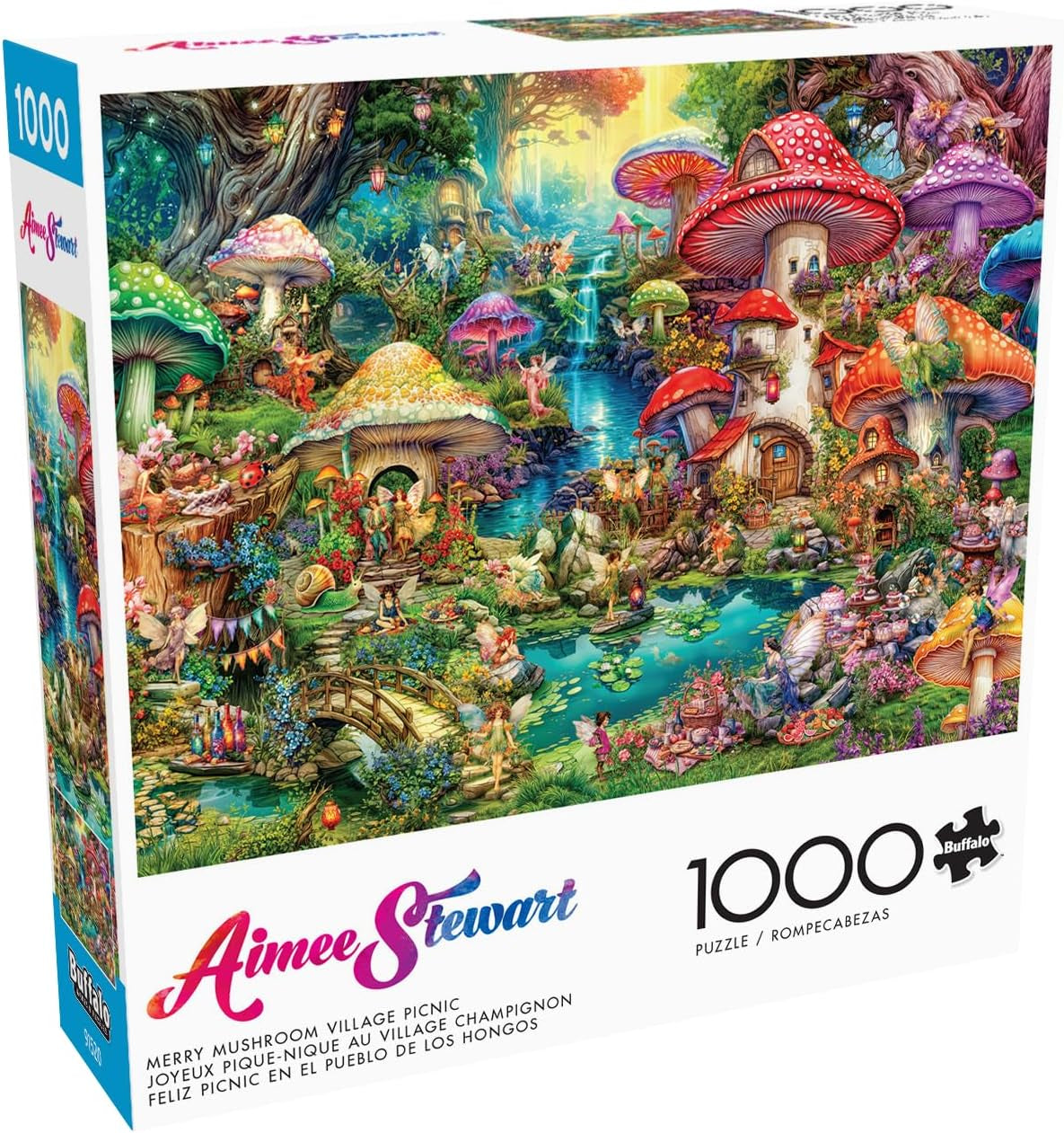Buffalo Games - Aimee Stewart - Merry Mushroom Village Picnic - 1000 pusselbitar för vuxna, utmanande pussel, perfekt för spelkvällar - Färdiggjorda storlek 26,75 X 19,75 cm Pussel Naty Shop