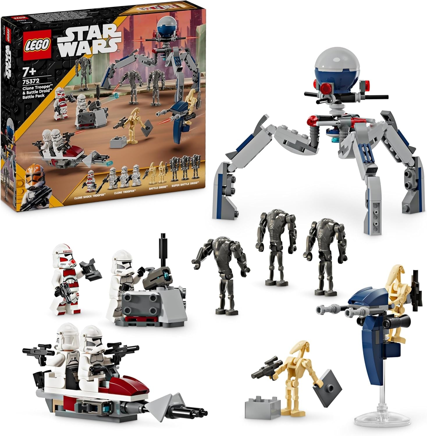 LEGO Star Wars 75372 Clone Trooper & Battle Droid Battle Pack, inkl. 4 minifigurer, 5 droider och speedermotorcykel med shooter - Byggleksak för pojkar och flickor i åldern 7+ Byggset Besuche den LEGO-Store Battle pack