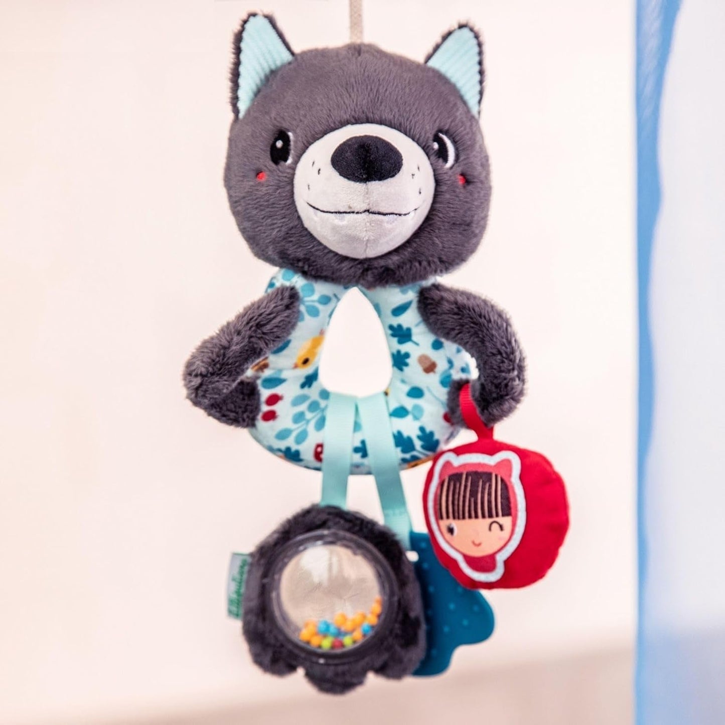 Lilliputiens - Louis the Wolf multiaktivitetsringar - Skallra för bebisar med ljud, texturer och färger - Lätt att fånga - Stimulerar sinnena och främjar motoriken - Från 3 månader - 83505 Jucarii Bebe Naty Shop