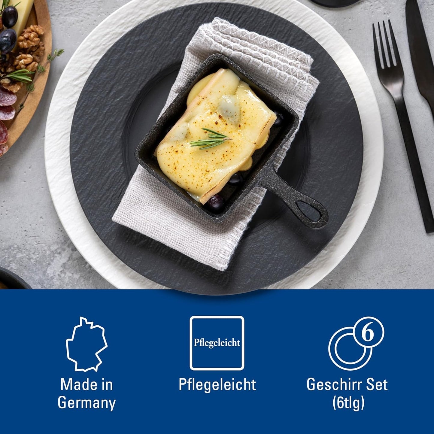 Villeroy & Boch - Tillverkning Rock servisset, 6 delar, servisset för 2, premiumporslin, svart