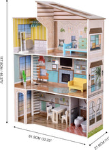 Olivia's Little World Modern medelhavsstil 3-våningars interaktivt dockhus i trä för barn med 17 tillbehör till dockmöbler Flerfärgad TD-13551B