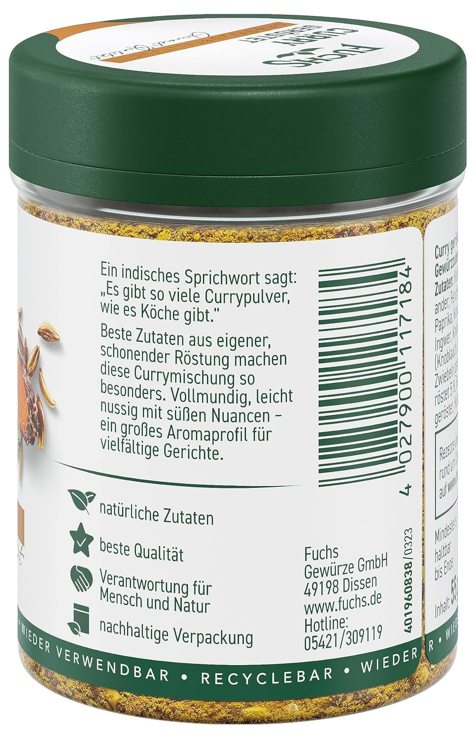 Fuchs Gewürze Curry, rostad, 55 g