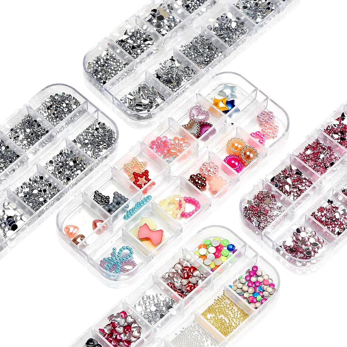 10 lådor Nail Rhinestones Kit, multifunktionella tillbehör med 1 pincett, dekorativa diamanter, kristaller, pärlor, ädelstenar, färgglada, blandade, hästögon, metalliska stenar, för DIY-nageldekorationer